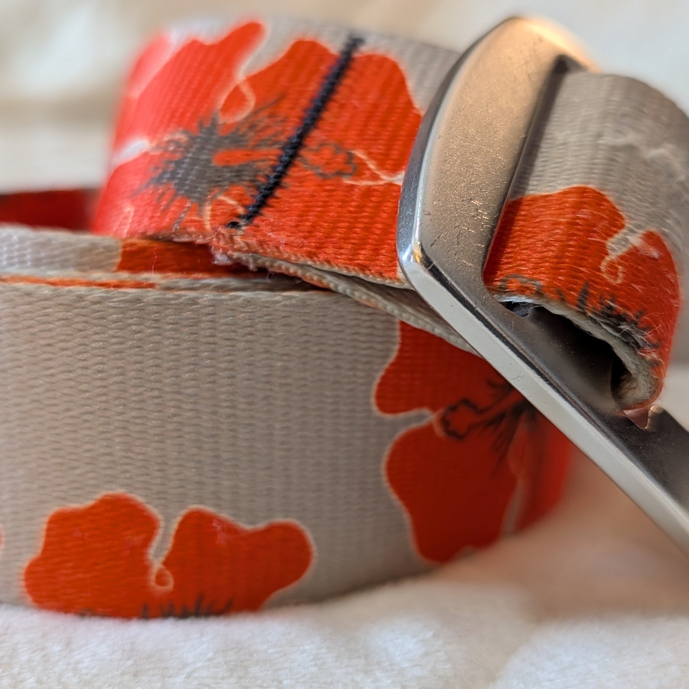 Floral Patterned Belt - Orange and Gray